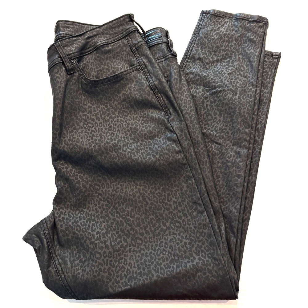 Seven7 Jeans Women 18W Sunrise MidRise Skinny Black Leopard Print Faux Leather